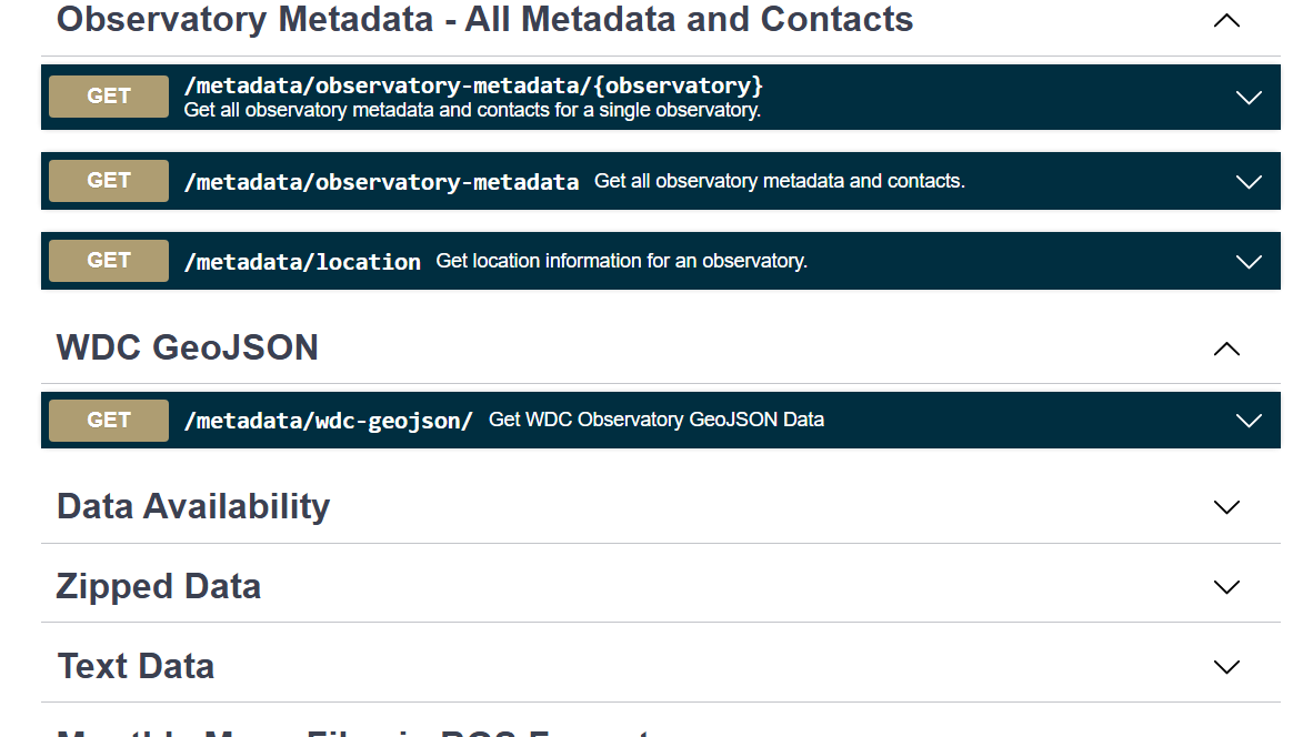 Screenshot of WDC API documentation